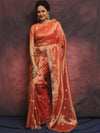 Banarasee Handwoven Tissue Saree Zari Buti With Lace-Peach