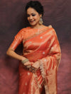 Banarasee Handwoven Tissue Saree Zari Buti With Lace-Peach