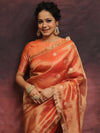 Banarasee Handwoven Tissue Saree Zari Buti With Lace-Peach