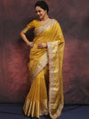 Banarasee Handwoven Plain Tissue Saree Zari Border With Lace-Mustard Yellow