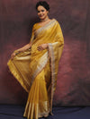 Banarasee Handwoven Plain Tissue Saree Zari Border With Lace-Mustard Yellow