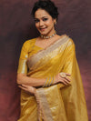 Banarasee Handwoven Plain Tissue Saree Zari Border With Lace-Mustard Yellow