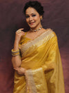 Banarasee Handwoven Plain Tissue Saree Zari Border With Lace-Mustard Yellow