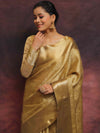 Banarasee Handwoven Gold Zari Tissue Saree-Gold