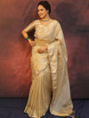 Banarasee Handwoven Plain Tissue Saree Zari Border With Lace-Silver