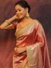 Banarasee Handwoven Plain Tissue Saree Zari Border With Lace-Peach