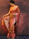 Banarasee Handwoven Crushed Tissue Saree With Contrast Border & Lace-Rust