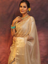 Banarasee Handwoven Plain Tissue Saree Zari Border With Lace-Silver