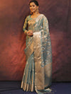 Banarasee Handwoven Zari Border Design Tissue Saree-Blue