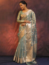 Banarasee Handwoven Zari Border Design Tissue Saree-Blue