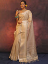 Banarasee Handwoven Plain Tissue Saree Zari Border-Silver