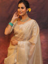 Banarasee Handwoven Plain Tissue Saree Zari Border-Silver