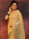 Banarasee Cotton Silk Saree Zari Buta Design & Meena Border-Beige