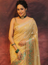 Banarasee Cotton Silk Saree Zari Buta Design & Meena Border-Beige