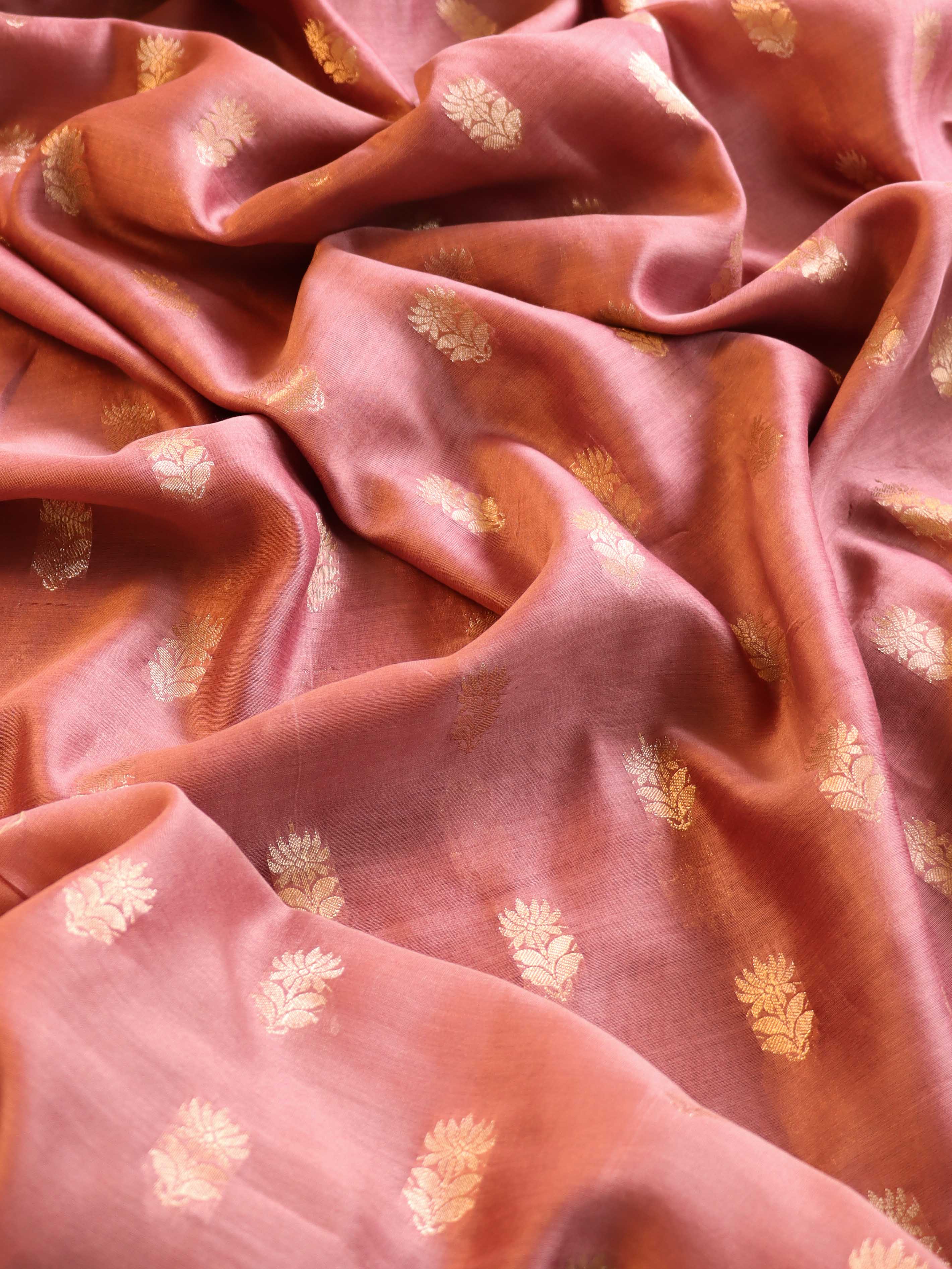 Banarasee Zari Buta Chanderi Fabric-Mauve