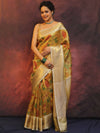 Banarasee Handwoven Tissue Saree Zari Border With Digital Print-Gold & White