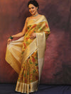 Banarasee Handwoven Tissue Saree Zari Border With Digital Print-Gold & White