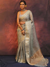 Banarasee Handwoven Plain Tissue Saree With Zari Border-Grey