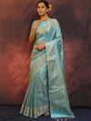 Banarasee Handwoven Tissue Saree Zari Border & Jaal Design-Light Blue