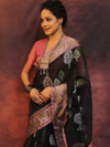 Banarasee Cotton Silk Saree Zari Buta Design & Contrast Border-Black