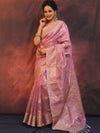 Banarasee Handwoven Tissue Saree Zari Border & Jaal Design-Pink