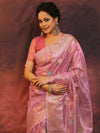 Banarasee Handwoven Tissue Saree Zari Border & Jaal Design-Pink