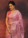 Banarasee Handwoven Tissue Saree Zari Border & Jaal Design-Pink