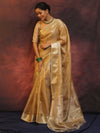 Banarasee Handwoven Plain Tissue Saree With Zari Border-Gold