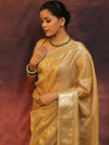 Banarasee Handwoven Plain Tissue Saree With Zari Border-Gold