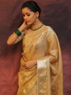 Banarasee Handwoven Plain Tissue Saree With Zari Border-Gold