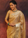 Banarasee Handwoven Plain Tissue Saree With Zari Border-Gold