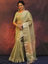 Banarasee Handwoven Plain Tissue Saree With Zari Border-Light Green