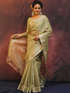 Banarasee Handwoven Plain Tissue Saree With Zari Border-Light Green