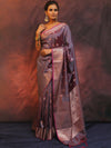 Banarasee Handwoven Semi Silk Saree With Zari Buti Design-Grey (Dual Tone)