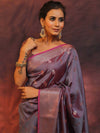 Banarasee Handwoven Semi Silk Saree With Zari Buti Design-Grey (Dual Tone)