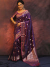 Banarasee Handwoven Semi Silk Saree With Zari Buti Design-Violet (Dual Tone)