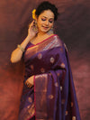 Banarasee Handwoven Semi Silk Saree With Zari Buti Design-Violet (Dual Tone)