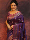 Banarasee Handwoven Semi Silk Saree With Zari Buti Design-Violet (Dual Tone)