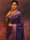 Banarasee Handwoven Semi Silk Saree With Zari Buti Design-Violet (Dual Tone)