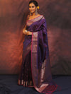 Banarasee Handwoven Semi Silk Saree With Zari Buti Design-Violet (Dual Tone)