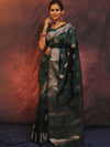 Banarasee Handwoven Semi Silk Saree With Zari Buti Design-Green