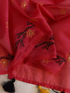 Banarasee Chanderi Cotton Hand-Embroidered Saree-Red