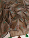 Banarasee Chanderi Cotton Hand-Embroidered Saree-Brown