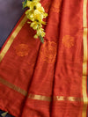 Banarasee Cotton Silk Embroidered Floral Design Dupatta-Red