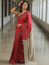 Banarasee Patola Semi Silk Saree With Floral Design Contrast Pallu-Red