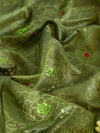 Banarasee Cotton Silk Embroidered Jaal Design Dupatta-Olive Green