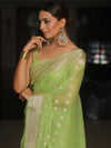 Banarasee Cotton Silk Zari Border & Buti Saree-Light Green