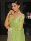 Banarasee Cotton Silk Zari Border & Buti Saree-Light Green