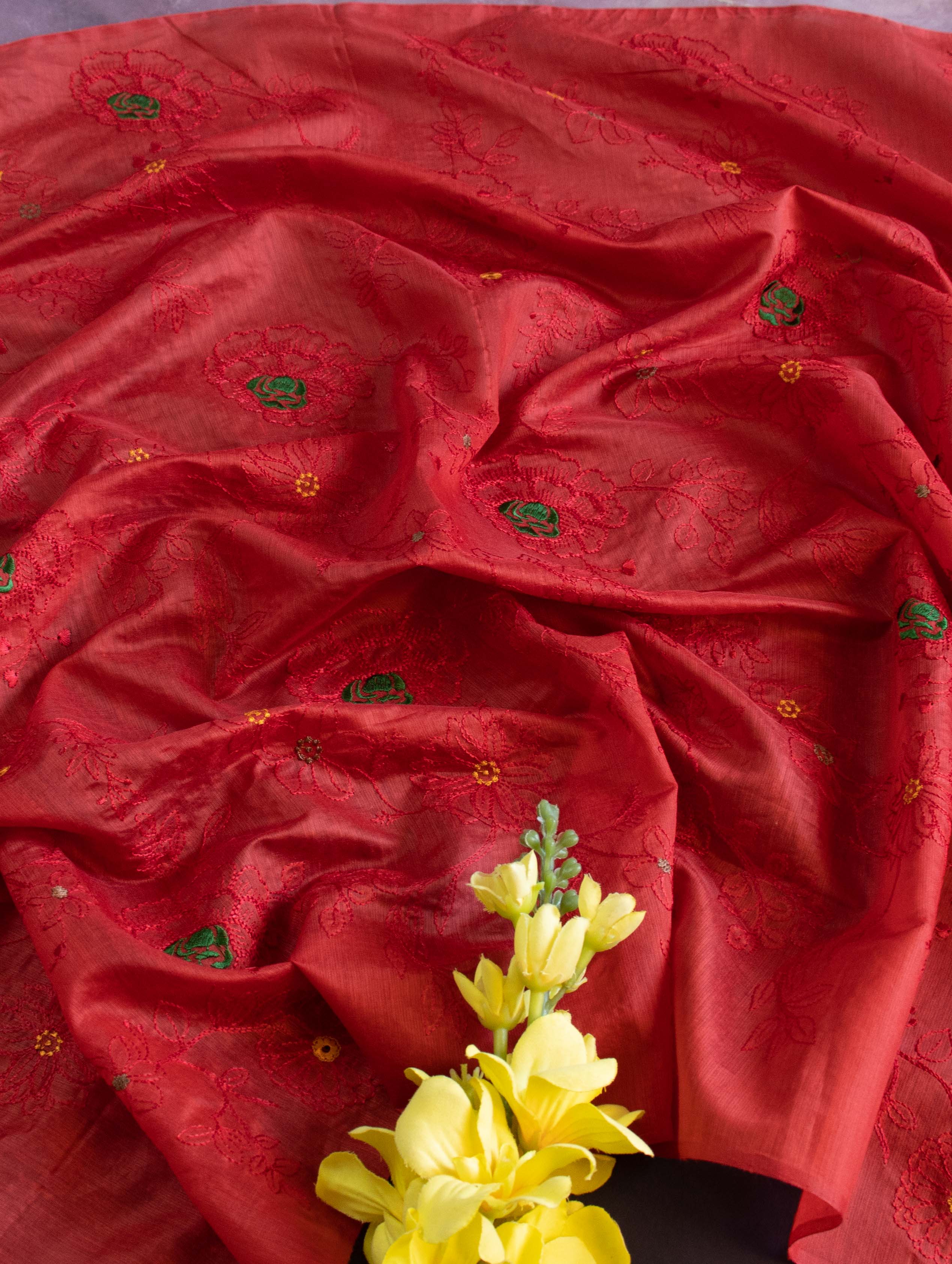 Banarasee Cotton Silk Embroidered Jaal Design Dupatta-Red