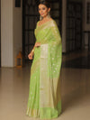 Banarasee Cotton Silk Zari Border & Buti Saree-Light Green